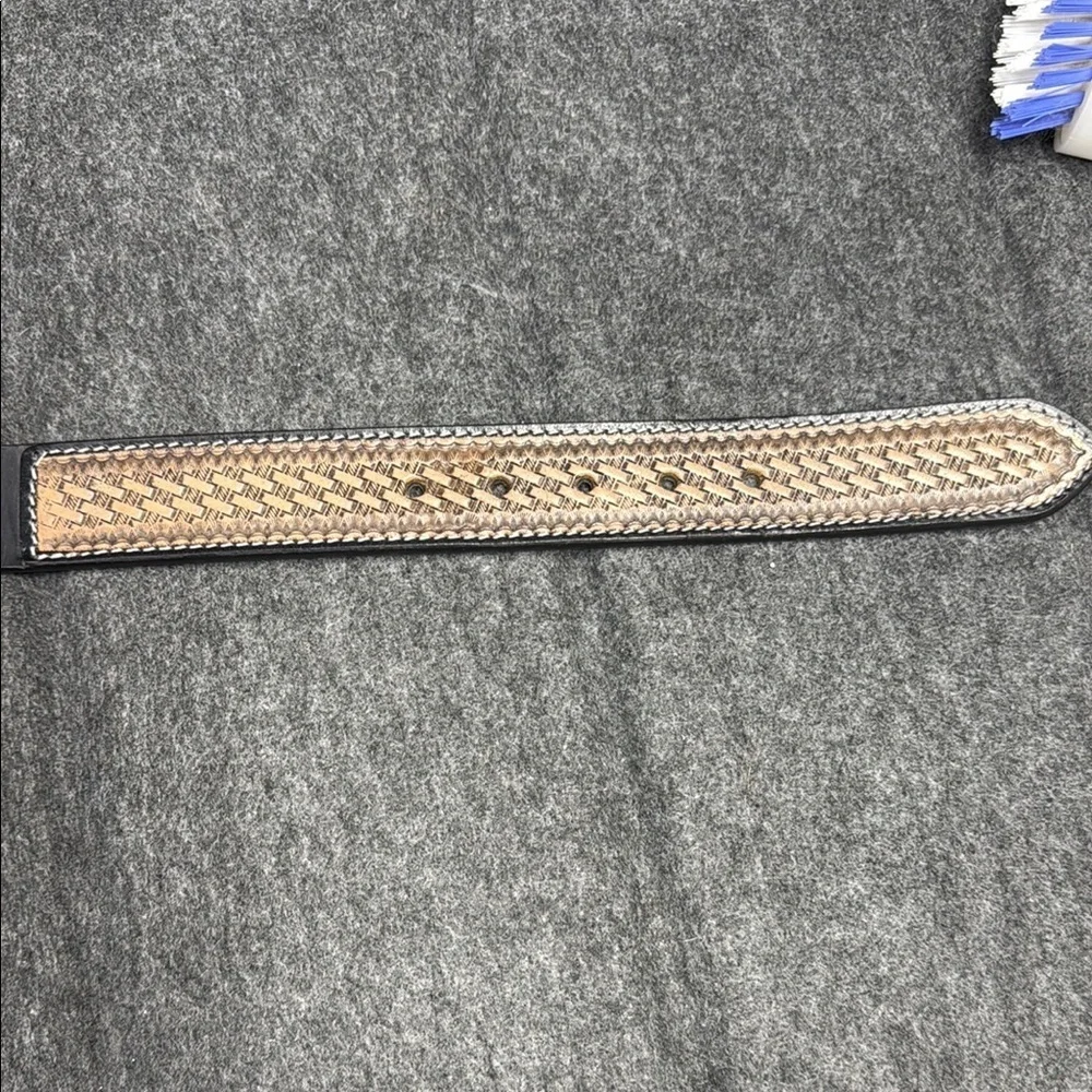 Black and Tan Woven Leather Belt with Silver Buckle